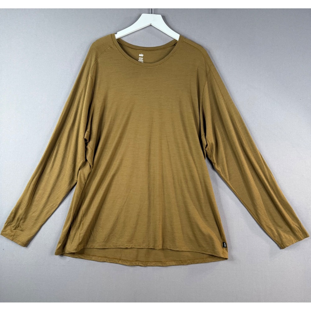 REI Co-op Long Sleeve Shirt Mens 3XL Brown 100% Merino Wool Hiking Base Layer